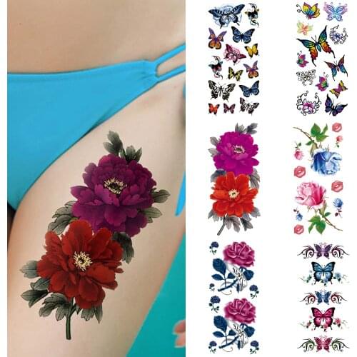 New 3D color printing Temporary waterproof tattoo paster Butterfly peony lotus flower lip tattoo sticker for Arm ankle Fake tatt