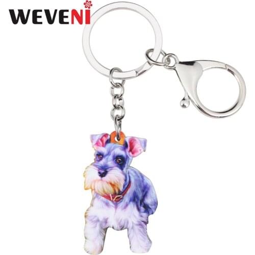 WEVENI Acrylic Anime Schnauzer Dog Key Chains Keychain Rings Women Girl Female Bag Party Car Charms Animal Jewelry Wholesale Hot