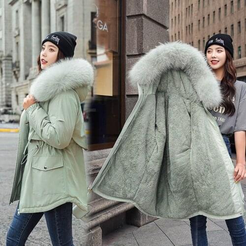 Fur Hooded Winter Jacket Coat Korean Thick Warm Cotton-padded Parkas Coats Long Women Plus velvet Coat Outwear Woman Winter Coat