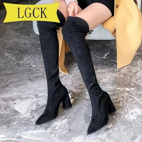 Plus Size 34-40 Brand Autumn Winter Women Boots Long Stretch Slim Thigh High Boots Fashion Over The Knee Boots High Heels Shoes