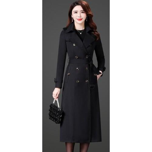Women Trench Coat Waterproof Raincoat Black Double Breasted England Lady Office Long Coat With Belt Female Elegant Outerwear