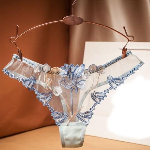 Top Peony Lace Womens Underwear Transparent Panties Ladies' Seamless Underpant Low Waist Thong Sexy Lingerie For Women