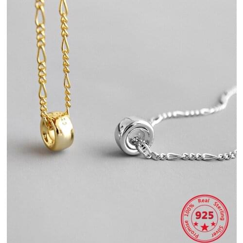 Pure S925 Sterling Silver Fine Necklaces Simple Circle Hollow Pendant Clavicle Fashion Retro Chain Women Jewelry Necklaces