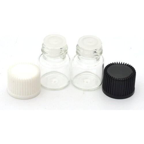 1/4 Dram Small Clear 1ml Glass Bottle Perfume Sample with Orifice Reducer and Cap Mini Essential Oil Liquid Vials 300pcs