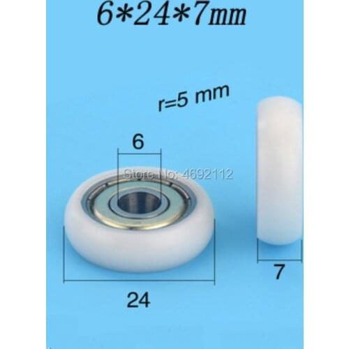 10 pcs 6*24*7mm Free shipping plastic coated rubber bearing pulley showcase drawer pulley pom polyacetal roller spherical cam