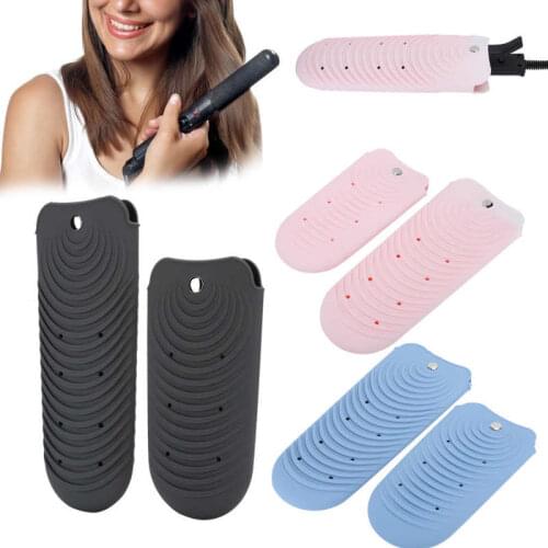 2pcs Multi-function Heat Resistant Silicone Pouch Heat Shield Flat Iron Holder Cover for Hair Straightener Travel Mat Pouch