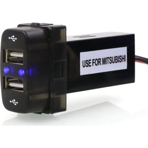 2 USB 5V 2.1A Interface Socket with Audio Port Car Charger Power Inverter Converter for Mitsubishi Asx Lancer Outlander Pajero