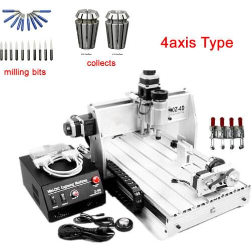 3d cnc engraving machine cnc 3040 with 4th axis (Rotation axis),ball screw design desktop milling machine with ER11 collect
