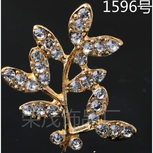 50pcs/lot New Gold Color Crystal Tree Leaf Charms Pendant for Wedding Jewelry Making DIY Accessories 33*32mm