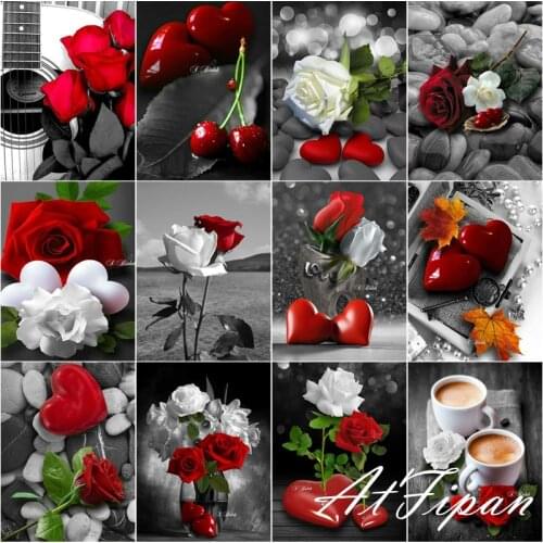 5D Diamond Red rose Coffee Diamond Embroidery Full Round Square Diy Diamond Painting Cross Stitch Rhinestone Picture Home Decor