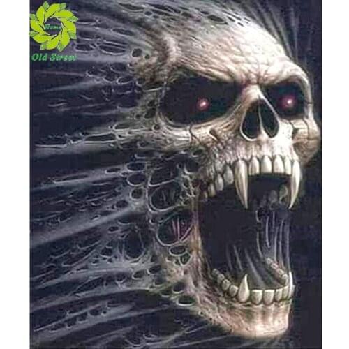 Old Street Home 5d Diamond Painting,New Arrivals,Complete Cartoon Skull Pattern, Circle, Diamond, Embroidery, Mosaic, Gift
