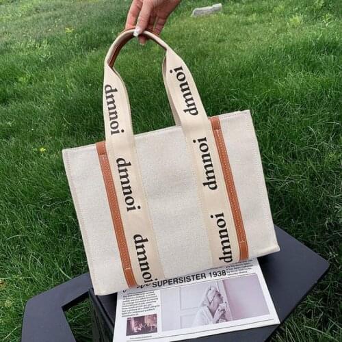 Brands Canvas Letters Tote Bags For Women Fashion Big Capacity Shopper Bag Womens Bag Designer Splice Leather Women Handbag New