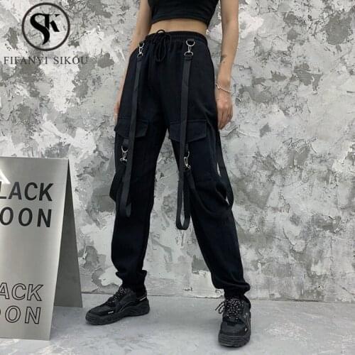 Black Cargo Pants Women Streetwear Casual Joggers High Waist Harem Pants Female Fashion Loose Long Trousers Harajuku Pants