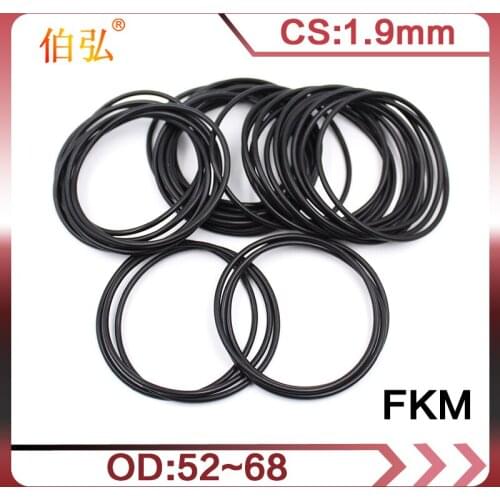 1PC Black FKM Rubber O-rings Seals 1.9mm Thickness OD52/54/55/56/58/60/62/65/68mm ORings Seal Gasket Oil Ring Sealing Washer