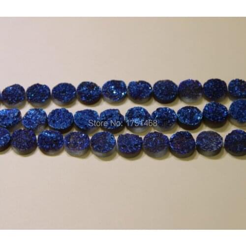 Black Titanium Druzy Necklace Stone Coin Beads Pendants Fashion Drusy Quartz Flat Round Beads Jewelry Making