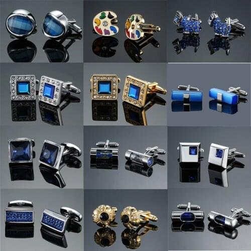 DY New high-end mens jewelry luxury design level hourglass Blue Crystal Cufflinks Mens French shirt Cufflinks free shipping
