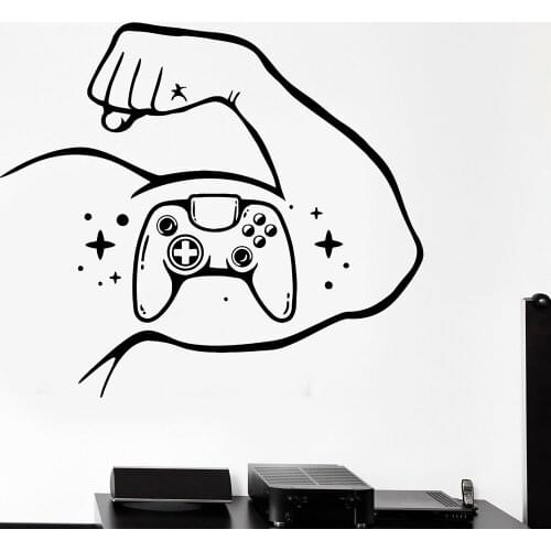 Game Gamer Wall Decal Gaming Joystick Joypad Muscle Bicep Games Vinyl Wall Sticker Home Playroom Decoration Accessories C727