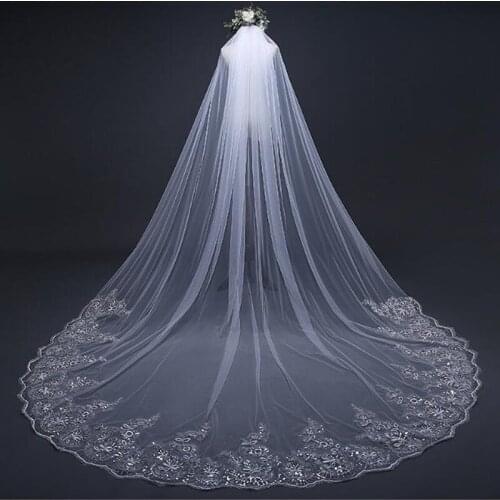 New 3m White Ivory Cathedral Wedding Yarn Long Lace Bridal Veil with Comb Wedding Accessories Bridal Wedding Veil