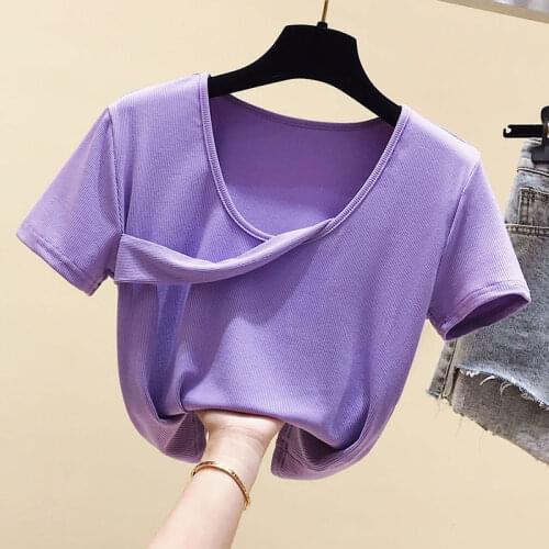 Korean summer Short top Short Sleeves T Shirt Top Female Tshirt Tight Slim Women Fashion T-Shirt harajuku women clothing