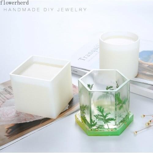 Crystal Epoxy Resin Mold Succulent Pot Silicone Mold Flowerpot Pen Holder Mold Storage Box Cup Concrete Plaster Mold Candle Tool