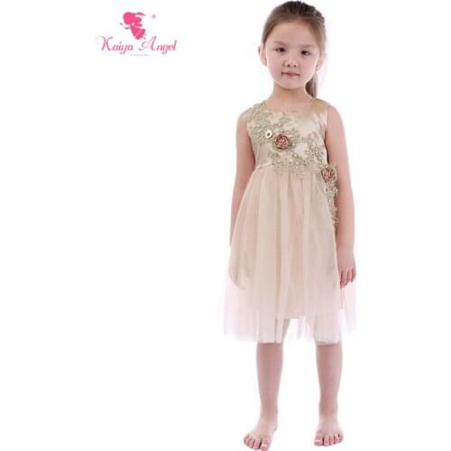 Kaiya Angel 2018 Champagne Gold Flower Girls Princess Toddler Girls Summer Clothing Birthday Wedding Party Toddler Kids Dresses