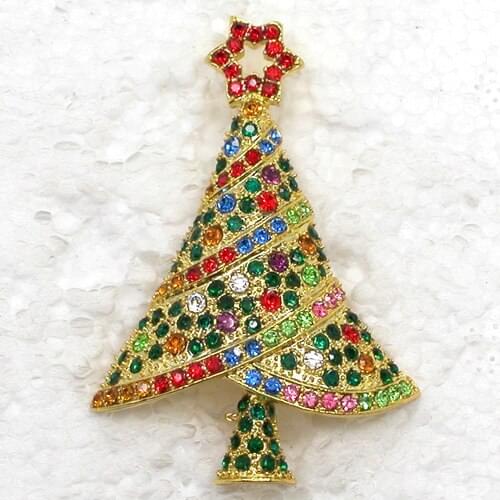 Colorful Rhinestone Christmas Tree brooch Christmas gift Pin brooches C682 E2