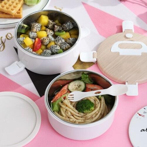 Japanese-Style Round Lunch Box Portable Bento Case Kitchen Food Container For Office Lunchbox Breakfast Storage Bring Soup Spoon