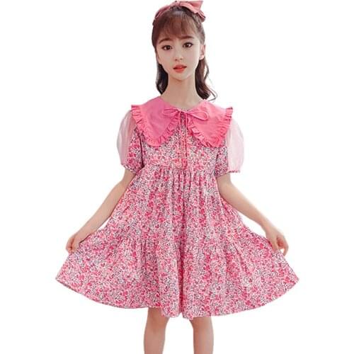 Summer Dresses For Girls Floral Pattern Girls Dress Kids 2021 New Children Party Dress Patchwork Childrens Costumes For Girls