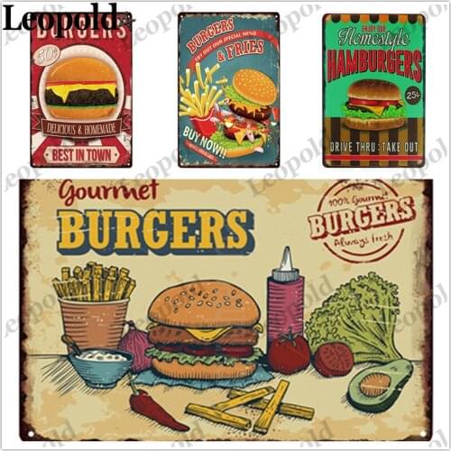 Metal Tin Plate Food Burger Poster French Fries Salad Letter Iron Plate Vintage Bar Kitchen Cafe Home Wall Decoration 20X30Cm