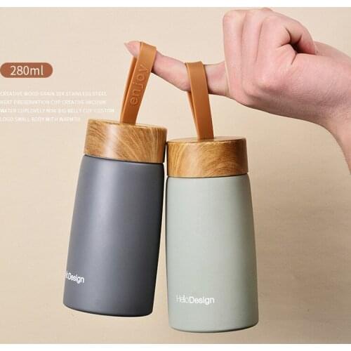 280ml Cute Candy Mini Wood Thermos Cup Kids Cartoon Hot Water Bottle Stainless Steel Thermal Coffee Mug Vacuum flask insulated