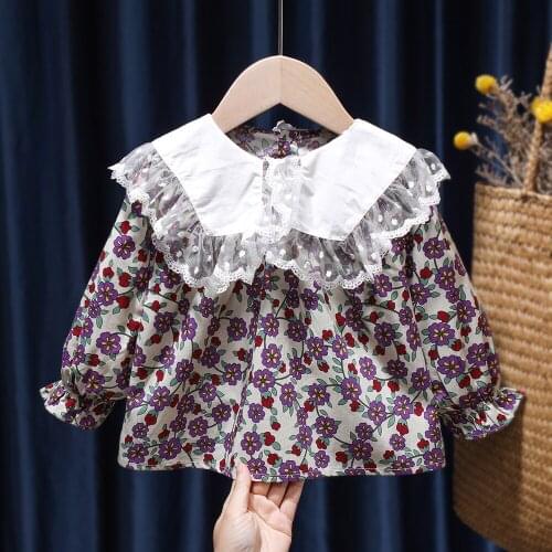 Fashion Floral Girls Blouse Children Lace Ruffle Collar Blouses Tops Kids Toddler Clothes Infant Girl Long Sleeve Doll Shirts