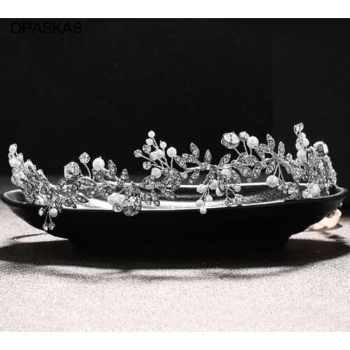 Fashion Elegant Silver Rhinestone Leaf Alloy Pearl Girl Headband Ribbon Bridal Wedding Hair Accessories Hair Jewelry PT