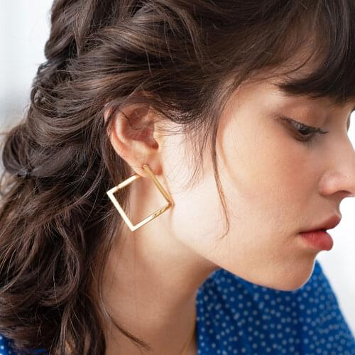 ZWC Trend Fashion All-match Perfect Women’s Earrings Exquisite Quadrilateral Metal Personality Girl Pendant Earrings Best Gift