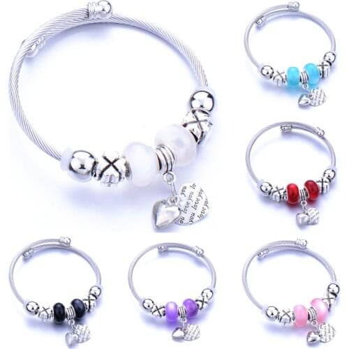 Trendy Elastic metal beading Bracelet Love shape Jewelry 6 Colors Chain Bangles Beaded Bracelet Fit Couple jewelry gift