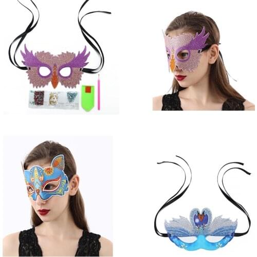 14 Patterns Owls Swan Dance Mask Handmade DIY Diamond Mask Set Masquerade Party Supplies With Diamond Sticky Pen Diamond Tray
