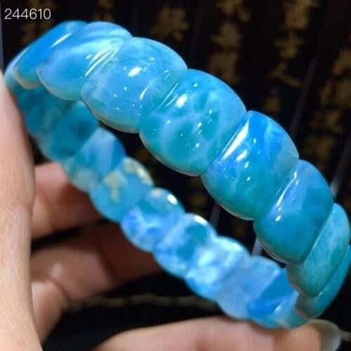 Genuine Natural Blue Larimar Rectangle Beads Bracelet Bangle 14x10.2x4.6mm Water Pattern Larimar Women Genuine AAAAAA