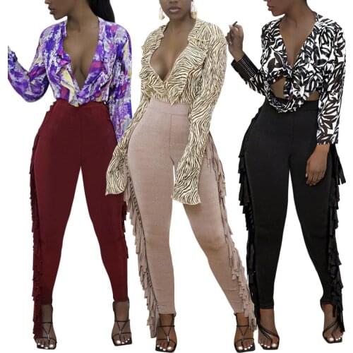 2021 New European And American Autumn Womens Lovely Sports Leisure Tight Tassel Small Foot Pencil Pants Spot Supply Wholesale