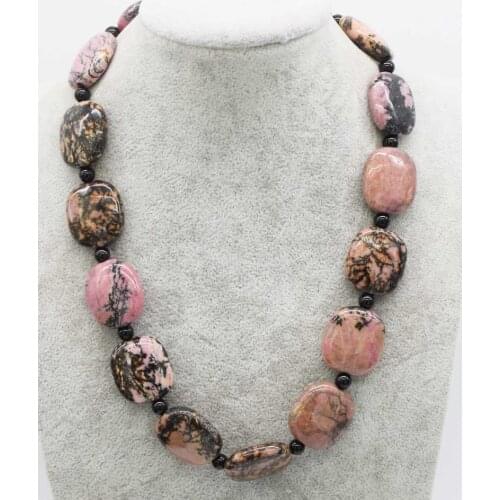 Wholesale 25mm pink rhodochrosite square black agate round necklace 20inch FPPJ nature beads