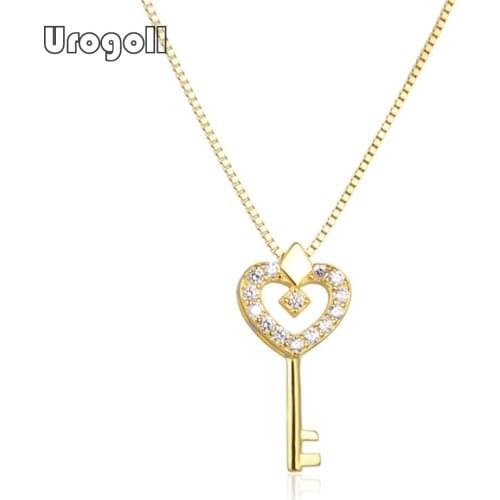 Genuine Fine Jewelry 925 Sterling Silver Heart Key Pendant Necklaces For Women Bride Romantic Wedding Silver 925 Jewelry Gifts