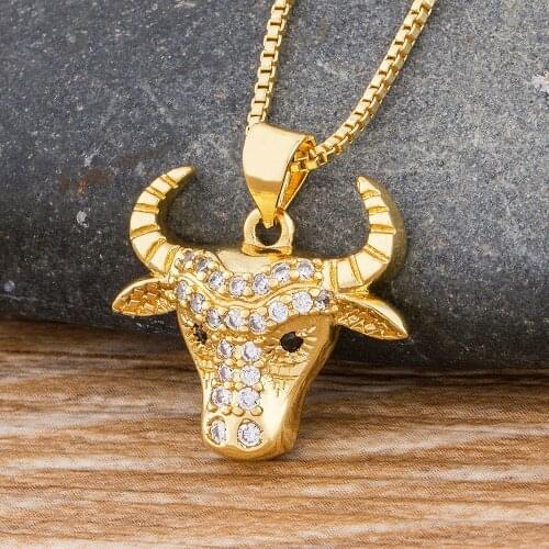 New Arrival Bull Head CZ Stone Rhinestone Pendant Necklace Copper Chain Charm Gold Choker Necklace For Women Men Jewelry Gifts