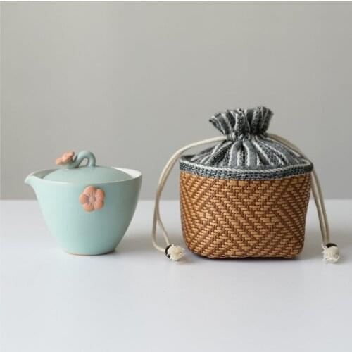Japanese Style Rope Weaving Cotton And Linen Teaware Storage Bag Portable Tea Cozies Handbag Package For Snacks Tea Cup ToyLA457