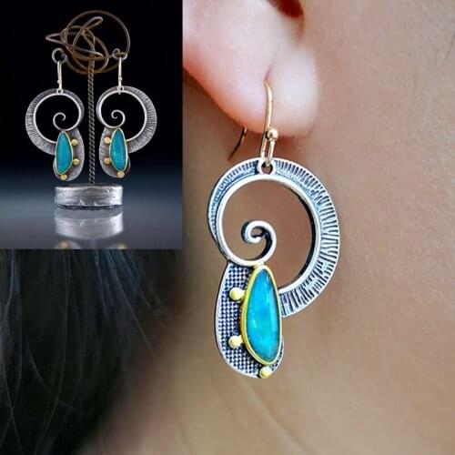 Rongyu Quick Sale New Retro Earrings European and American Creative Spiral Color Separation Aobao Earrings