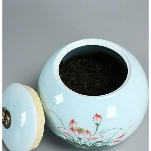 Hand-Painted Tea Cans Large Ceramic Sealed Jars Household Storage Box Porcelain Tea Caddy Large-Capacity Chinese Style Kitchen P