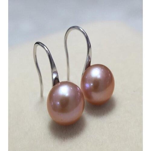 Natural 9-10MM purple Freshwater pearl Silver hook Earrings
