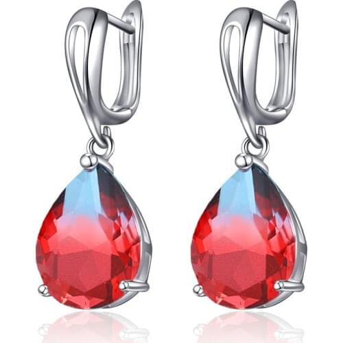 New Fashion Water Drop Gradient Tourmaline Zirconia Earrings Gold Silver Color CZ Hanging Dangle Earrings for Women Jewelry Gift