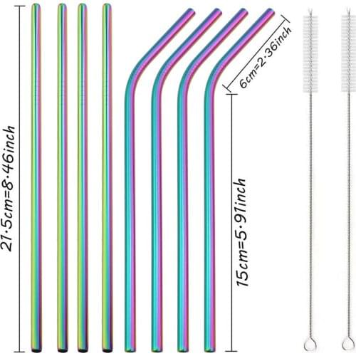 Rainbow 6mm Wide Straw Reusable Metal Straw Set Bubble Tea Straws With Cleaning Brush 304 Stainless Steel Straws Free Shipping