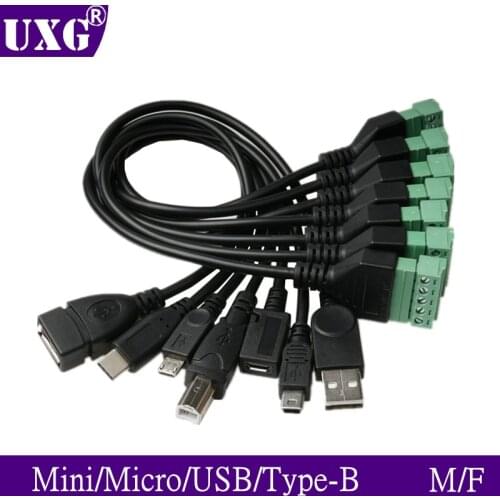 USB 2.0 Female B Micro usb mini usb Type-C Male to 5 Pin Female Bolt Screw Connector with Shield Terminal Plug Adapter Cable 1ft