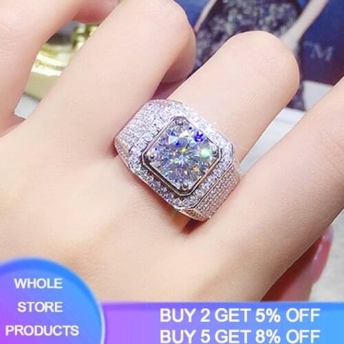 YANHUI New Luxury 8mm Gemstone Ring Bling Cubic Zircon Silver 925 Rings For Men Jewelry Gift Male Rings Anel 7-13 US Big Size