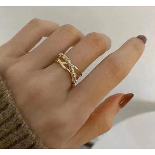 2021 New Fashion Shiny Crystal Senior Adjustable Rings Joker Contracted Geometric Double Elegant Women Opening Rings