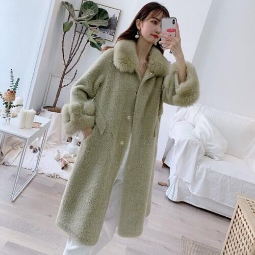 Real Fur Coat Women Clothes 2020 Autumn Winter Long 100% Wool Fur Jacket Fox Fur Collar Coats and Jackets Women Manteau Femme
